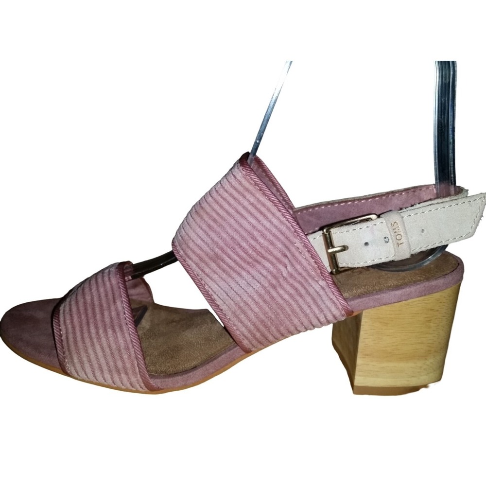 TOMS Womens Size 6 Strappy Heeled Sandals Purple Striped Slingback Open Toe Boho